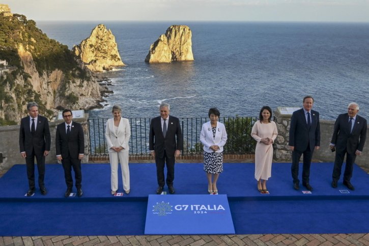 L'Ukraine, le Proche-Orient, la Chine, les sujets n'ont pas manqué jeudi à la réunion des ministres des affaires étrangères du G7 à Capri. © KEYSTONE/EPA/CIRO FUSCO